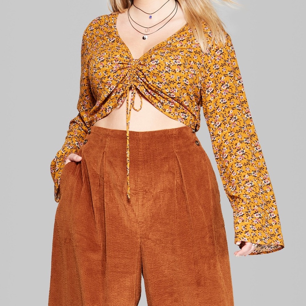 Wild Fable, Boho Yellow Crop Top with Draw Sting